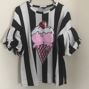 Black and White Striped Ice Cream Shirt